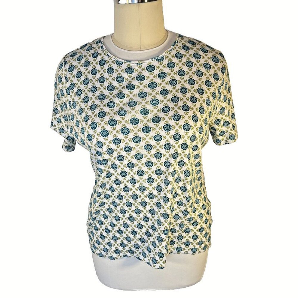 Croft & Barrow - Women's 1X Blouse Short Sleeve Tee Teal Medallion Print Cotton